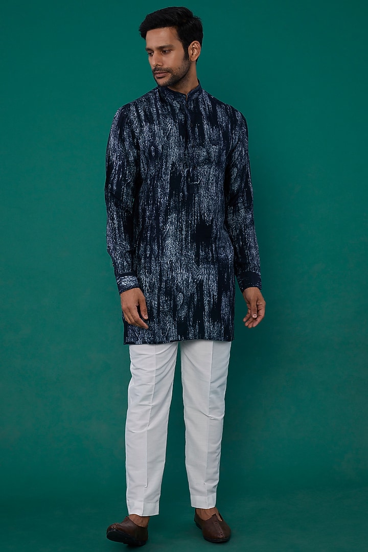 Blue Cotton Printed Kurta by Rohit Gandhi & Rahul Khanna Men at Pernia's Pop Up Shop