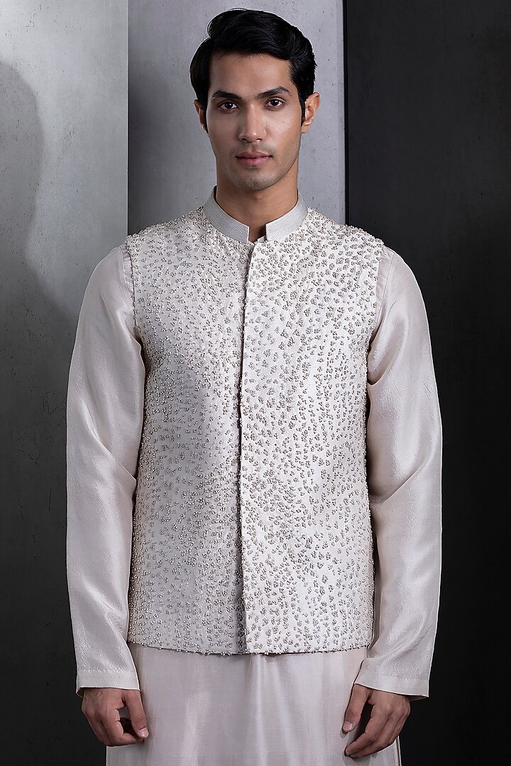 Ivory Cotton Nehru Jacket Set by Rohit Gandhi & Rahul Khanna Men at Pernia's Pop Up Shop
