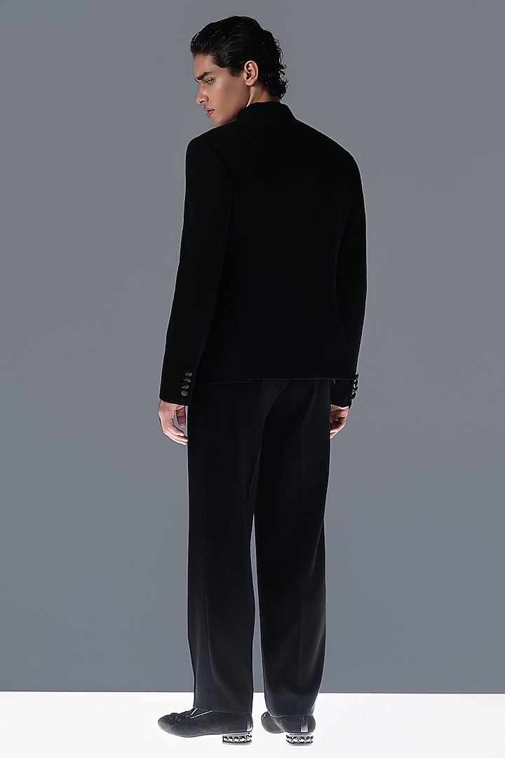 Black Crepe Embellished Groom Bandhgala Set by Rohit Gandhi & Rahul Khanna Men at Pernia's Pop Up Shop