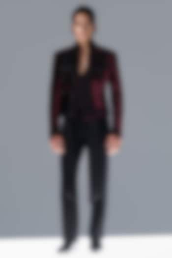 Berry Lush Silk Velvet Hand Embellished Groom Bandhgala Set by Rohit Gandhi & Rahul Khanna Men at Pernia's Pop Up Shop