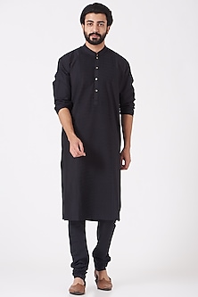 Black Pintucked Kurta Set Design by Rohit Gandhi & Rahul Khanna Men at ...