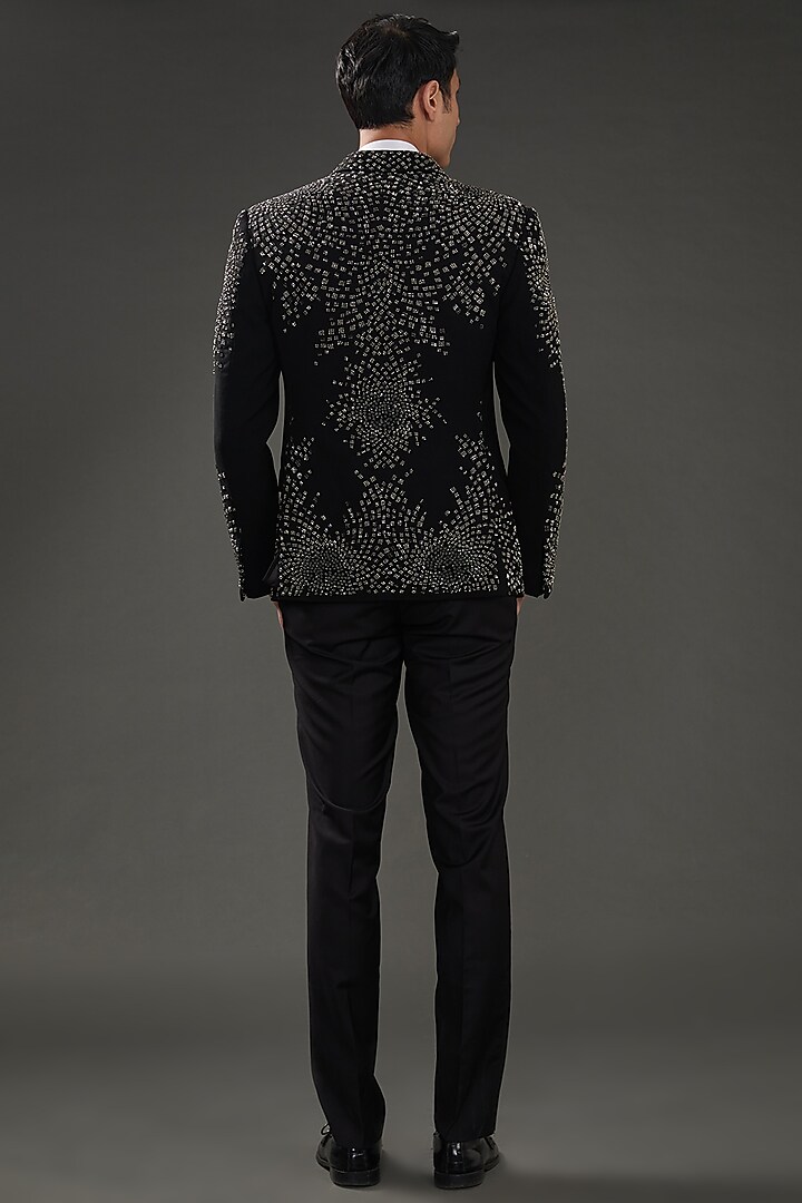 Black Suiting Cut-Beads Embroidered Tuxedo by Rohit Gandhi & Rahul Khanna Men at Pernia's Pop Up Shop