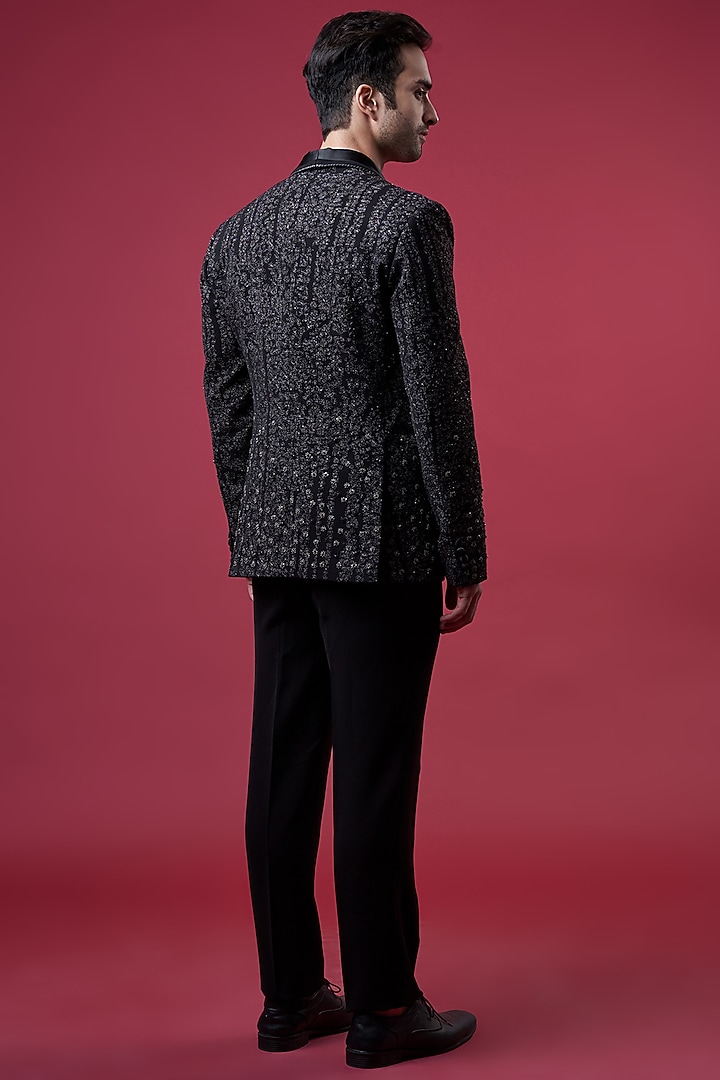 Black Crepe Shawl Collar Tuxedo Set by Rohit Gandhi & Rahul Khanna Men at Pernia's Pop Up Shop