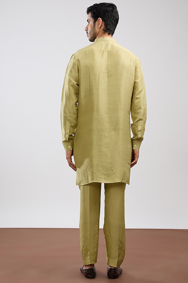 Leaf Green Silk Embroidered Bundi Jacket Set by Rohit Gandhi & Rahul Khanna Men at Pernia's Pop Up Shop