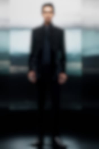 Black Velvet Sequin Embellished Groom Bandhgala Set by Rohit Gandhi & Rahul Khanna Men at Pernia's Pop Up Shop