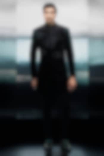 Black Velvet Embellished Groom Bandhgala Set by Rohit Gandhi & Rahul Khanna Men at Pernia's Pop Up Shop