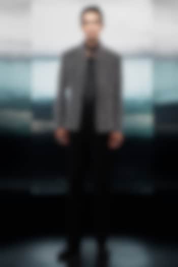 Silver Silk Velvet Textured Groom Bandhgala Set by Rohit Gandhi & Rahul Khanna Men at Pernia's Pop Up Shop