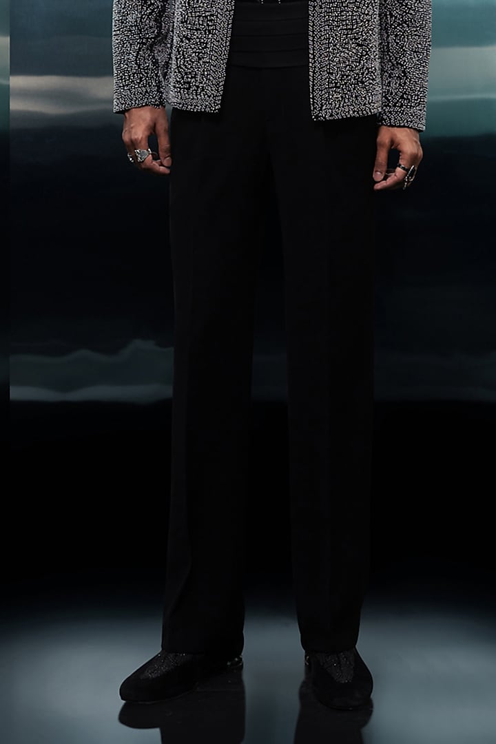Silver Silk Velvet Textured Groom Bandhgala Set by Rohit Gandhi & Rahul Khanna Men at Pernia's Pop Up Shop