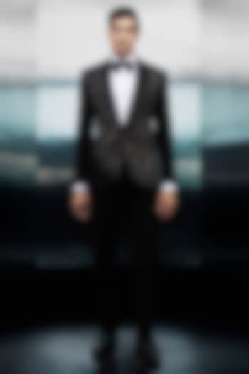 Black Crepe Hand Embroidered Tuxedo Set by Rohit Gandhi & Rahul Khanna Men at Pernia's Pop Up Shop