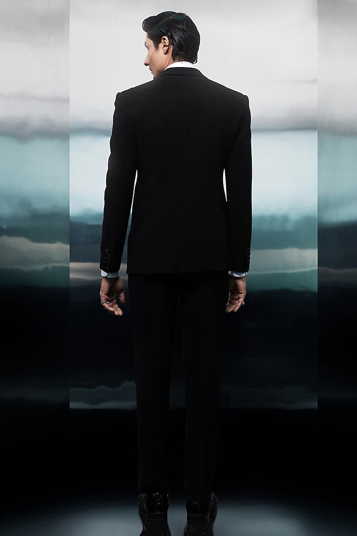 Black Crepe Hand Embroidered Tuxedo Set by Rohit Gandhi & Rahul Khanna Men at Pernia's Pop Up Shop