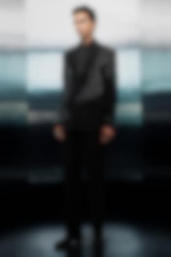 Black Crepe Floral Embroidered Tuxedo Set by Rohit Gandhi & Rahul Khanna Men at Pernia's Pop Up Shop