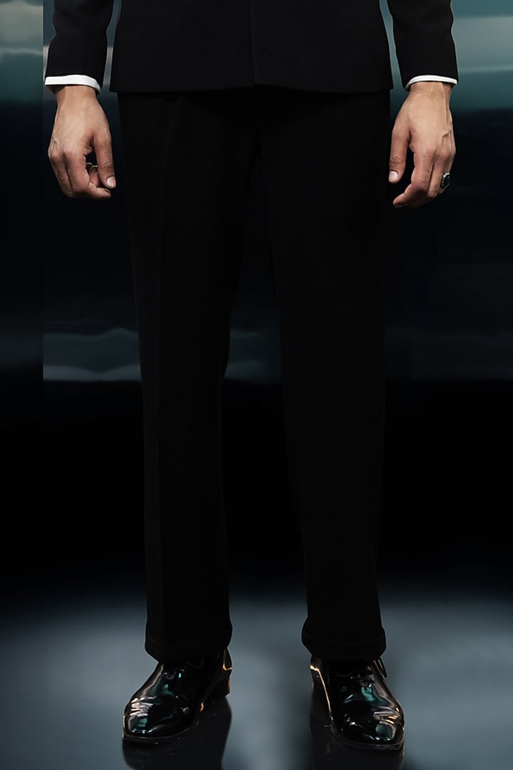 Black Crepe Embroidered Tuxedo Set by Rohit Gandhi & Rahul Khanna Men at Pernia's Pop Up Shop