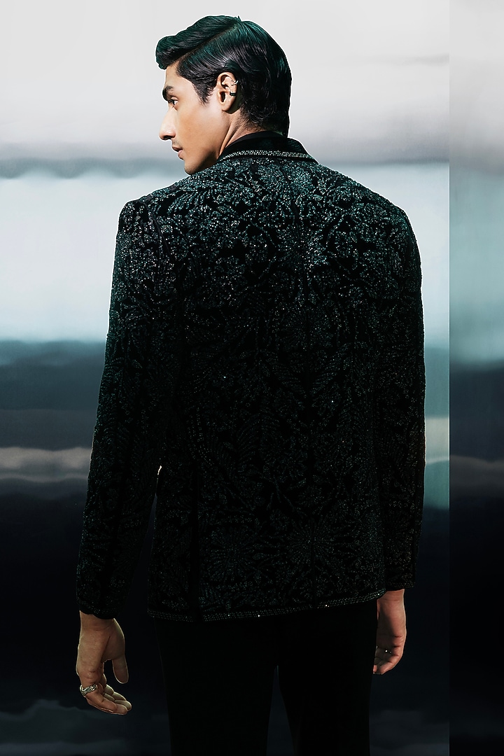 Black Silk Velvet Tuxedo Set by Rohit Gandhi & Rahul Khanna Men at Pernia's Pop Up Shop