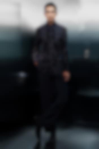 Black Cotton Velvet Embroidered Groom Bandhgala Set by Rohit Gandhi & Rahul Khanna Men at Pernia's Pop Up Shop