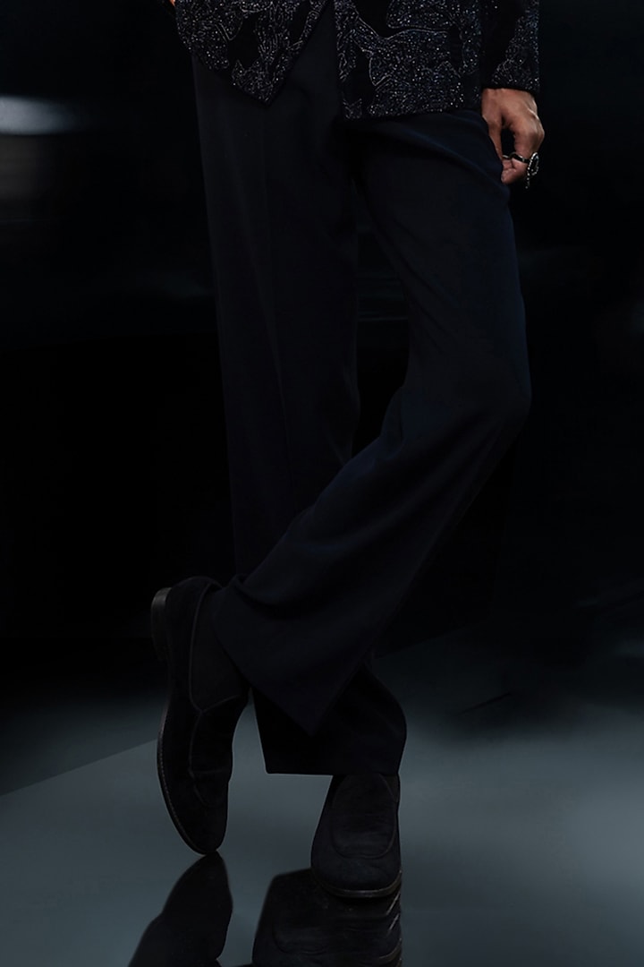 Black Cotton Velvet Embroidered Groom Bandhgala Set by Rohit Gandhi & Rahul Khanna Men at Pernia's Pop Up Shop