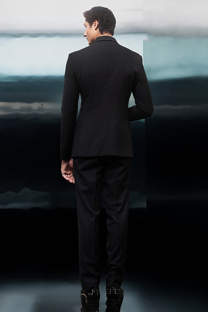 Black Cotton Blend Tuxedo Set by Rohit Gandhi & Rahul Khanna Men at Pernia's Pop Up Shop