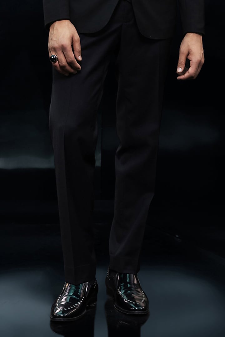 Black Cotton Blend Tuxedo Set by Rohit Gandhi & Rahul Khanna Men at Pernia's Pop Up Shop
