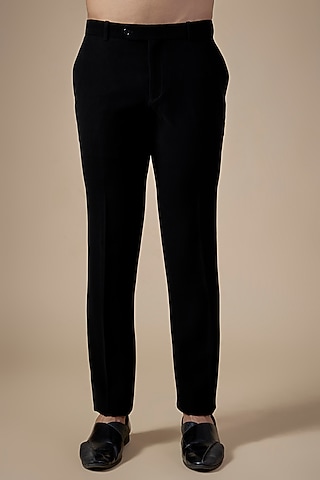 Black Cotton Rayon Pants by Rohit Gandhi & Rahul Khanna Men