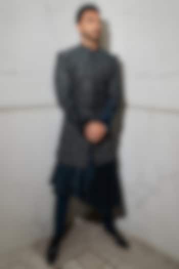 Teal Viscose Dupion Embroidered Groom Sherwani Set by Rohit Gandhi & Rahul Khanna Men at Pernia's Pop Up Shop