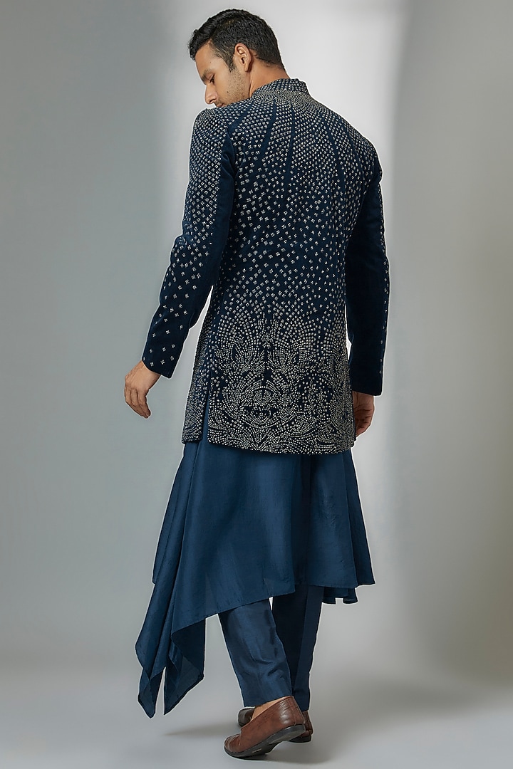 Teal Viscose Dupion Embroidered Groom Sherwani Set by Rohit Gandhi & Rahul Khanna Men at Pernia's Pop Up Shop