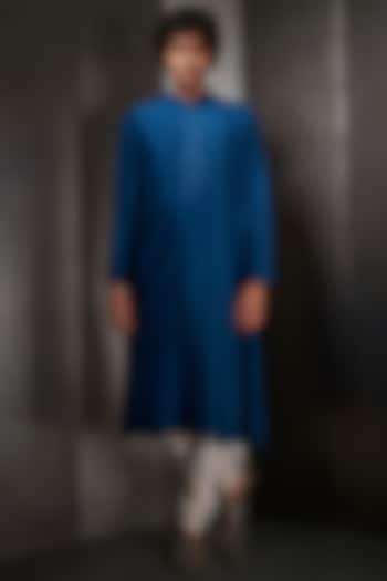 Blue Cotton A-Line Kurta Set by Rohit Gandhi & Rahul Khanna Men
