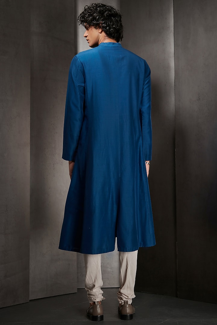 Blue Cotton A-Line Kurta Set by Rohit Gandhi & Rahul Khanna Men at Pernia's Pop Up Shop