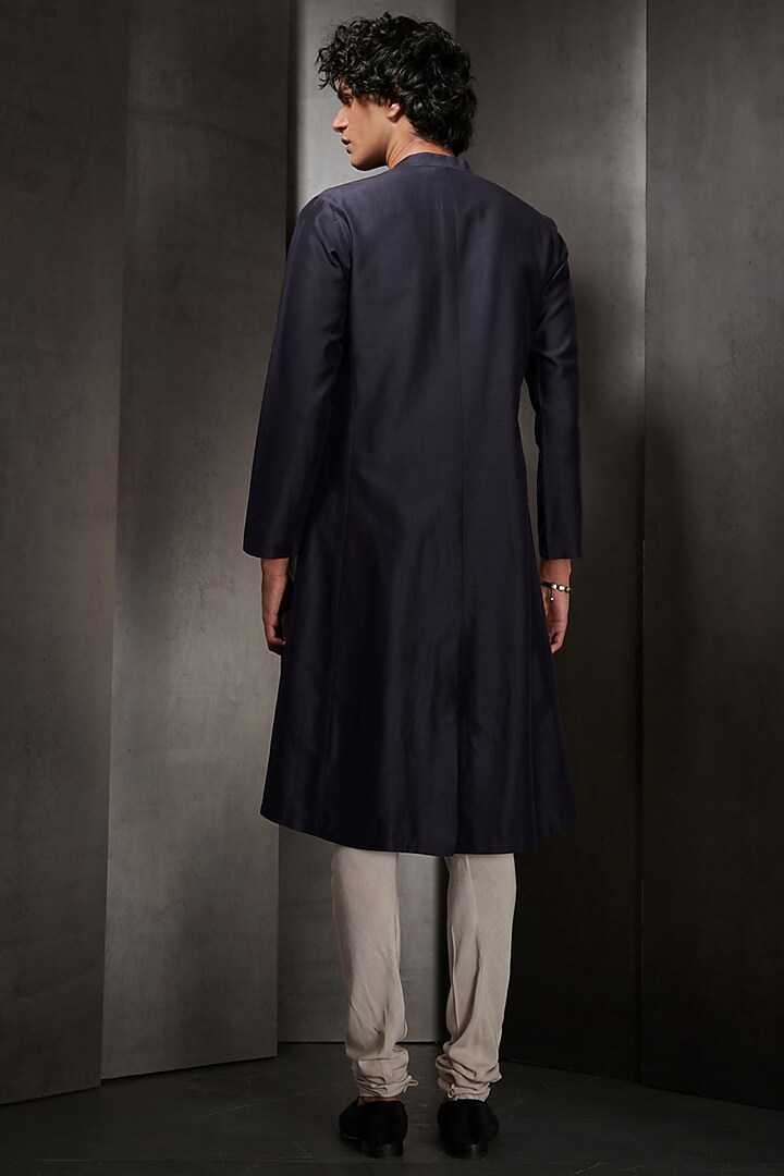 Navy Blue A-Line Kurta Set by Rohit Gandhi & Rahul Khanna Men at Pernia's Pop Up Shop
