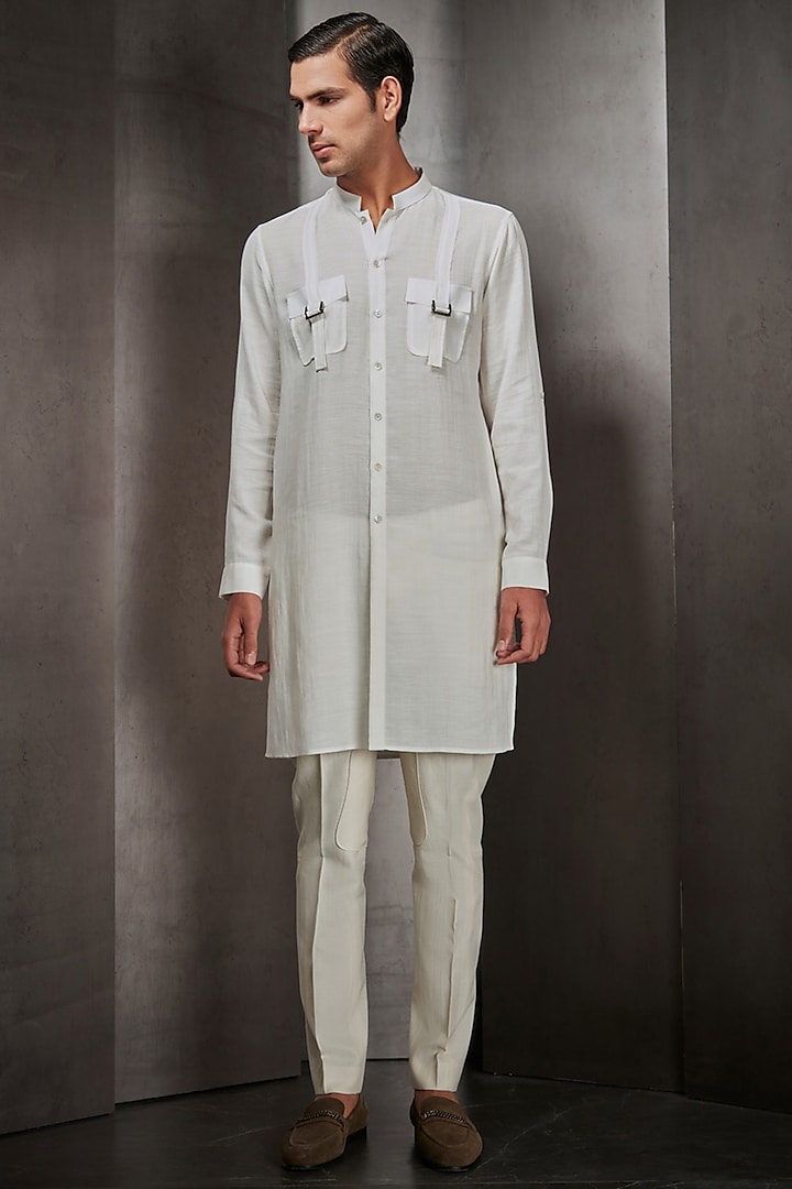 White Linen Shirt Kurta by Rohit Gandhi & Rahul Khanna Men