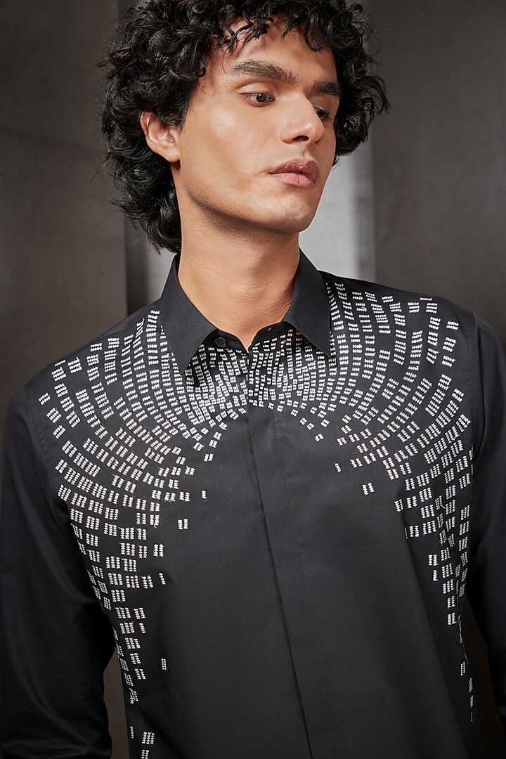 Black Embroidered Wedding Shirt by Rohit Gandhi & Rahul Khanna Men at Pernia's Pop Up Shop