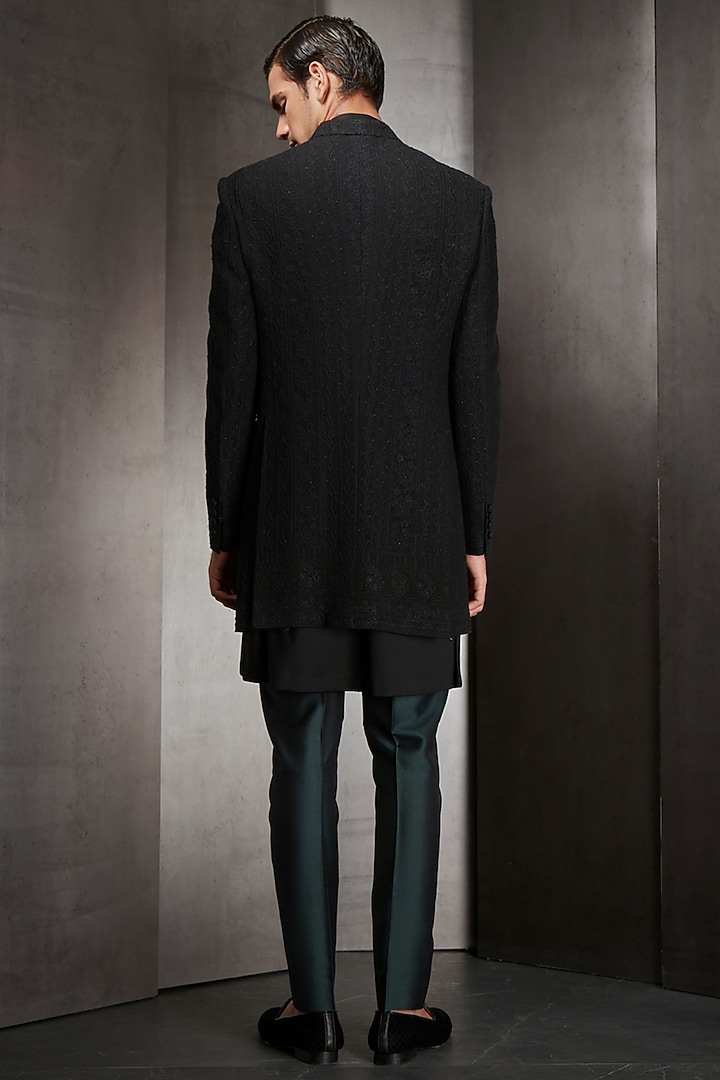 Black Embroidered Short Groom Sherwani by Rohit Gandhi & Rahul Khanna Men at Pernia's Pop Up Shop