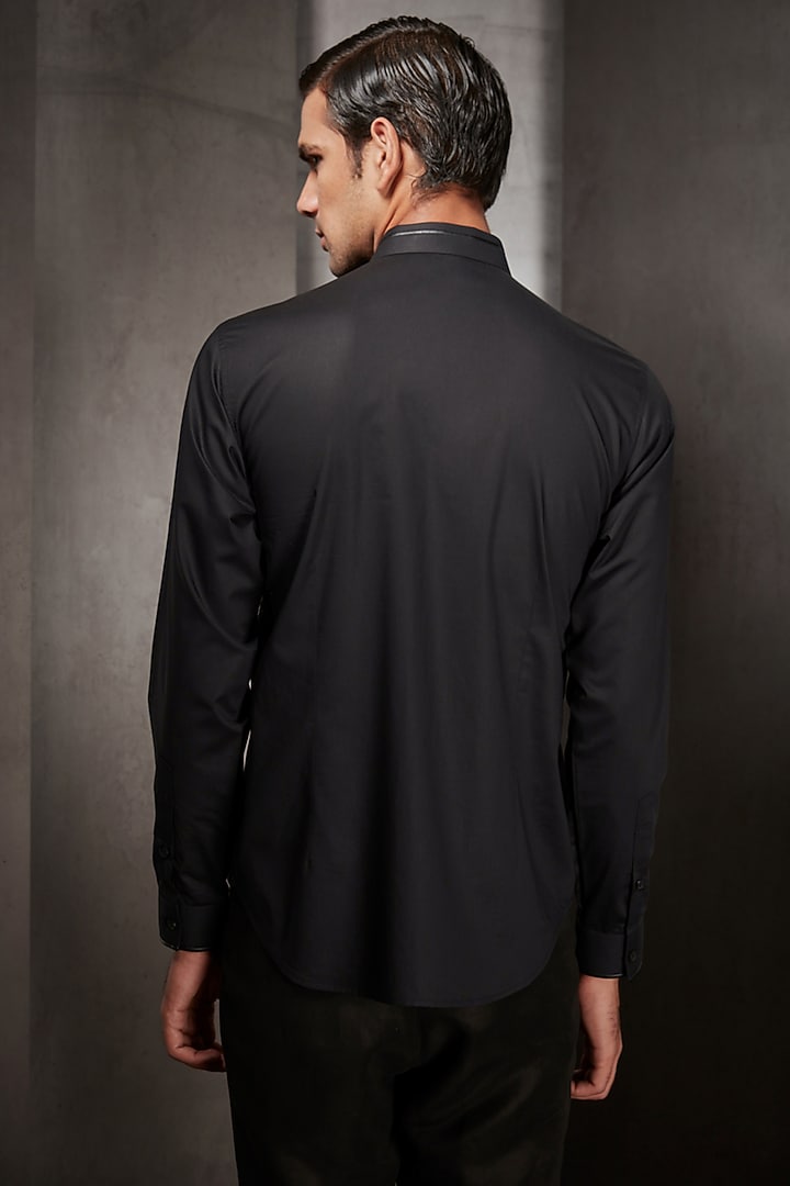Black Applique Embroidered Wedding Shirt by Rohit Gandhi & Rahul Khanna Men at Pernia's Pop Up Shop