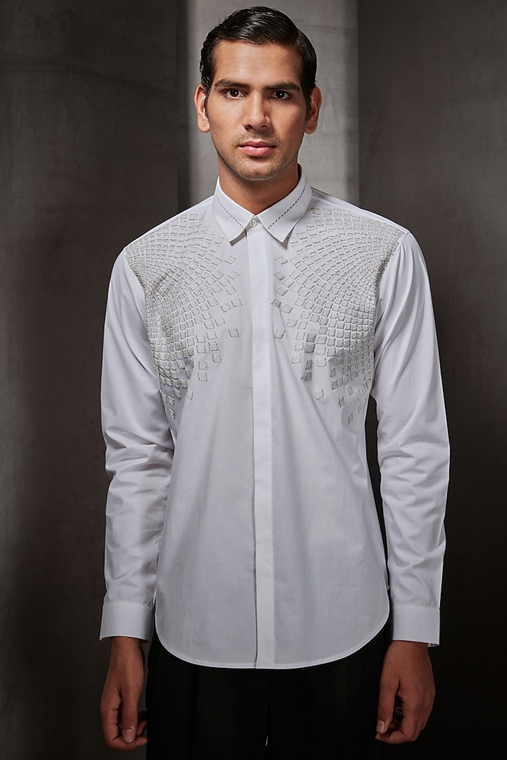 White Embroidered Shirt by Rohit Gandhi & Rahul Khanna Men