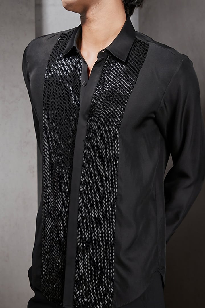 Black Hand Embroidered Wedding Shirt by Rohit Gandhi & Rahul Khanna Men at Pernia's Pop Up Shop