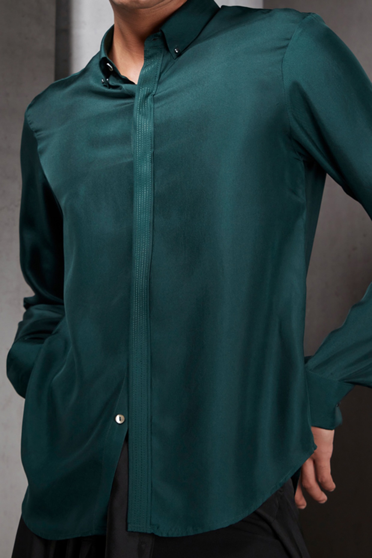 Emerald Green Resham Embroidered Shirt 