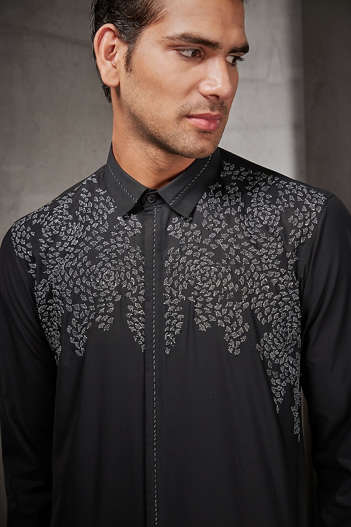 Black Dori Embroidered Wedding Shirt by Rohit Gandhi & Rahul Khanna Men at Pernia's Pop Up Shop