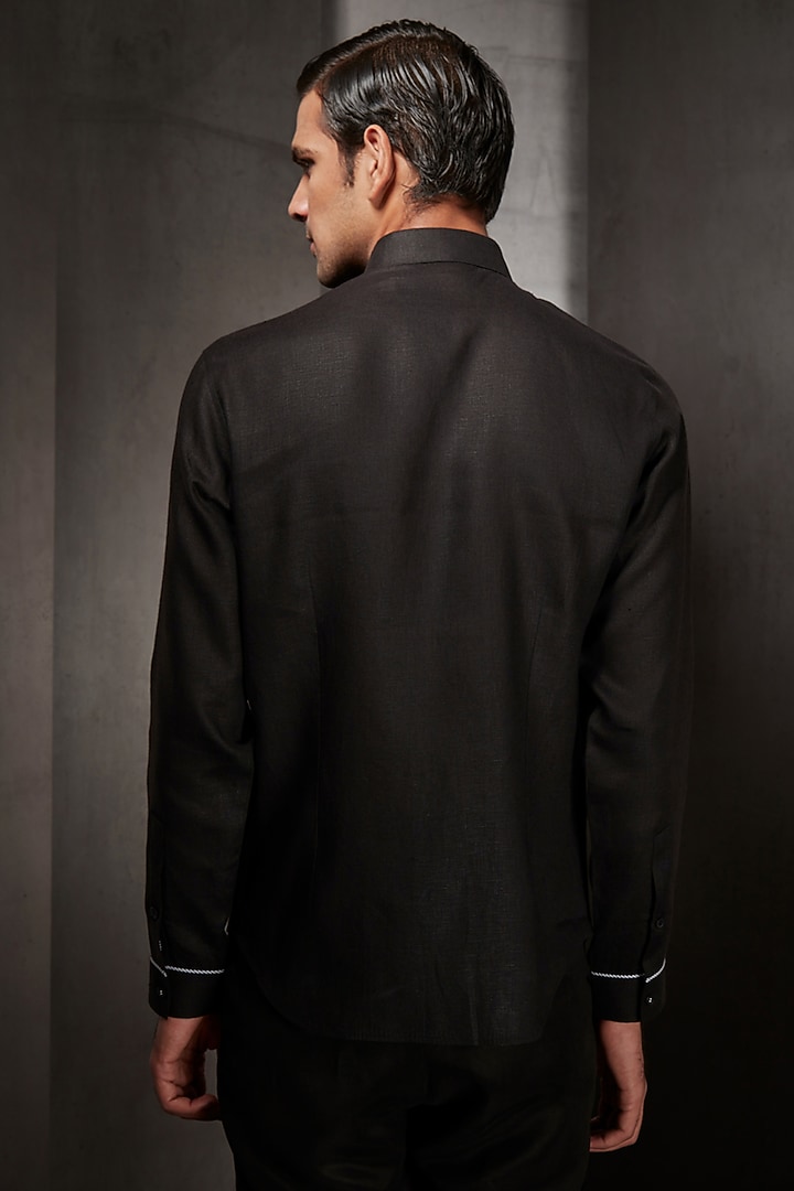 Black Linen Wedding Shirt by Rohit Gandhi & Rahul Khanna Men at Pernia's Pop Up Shop