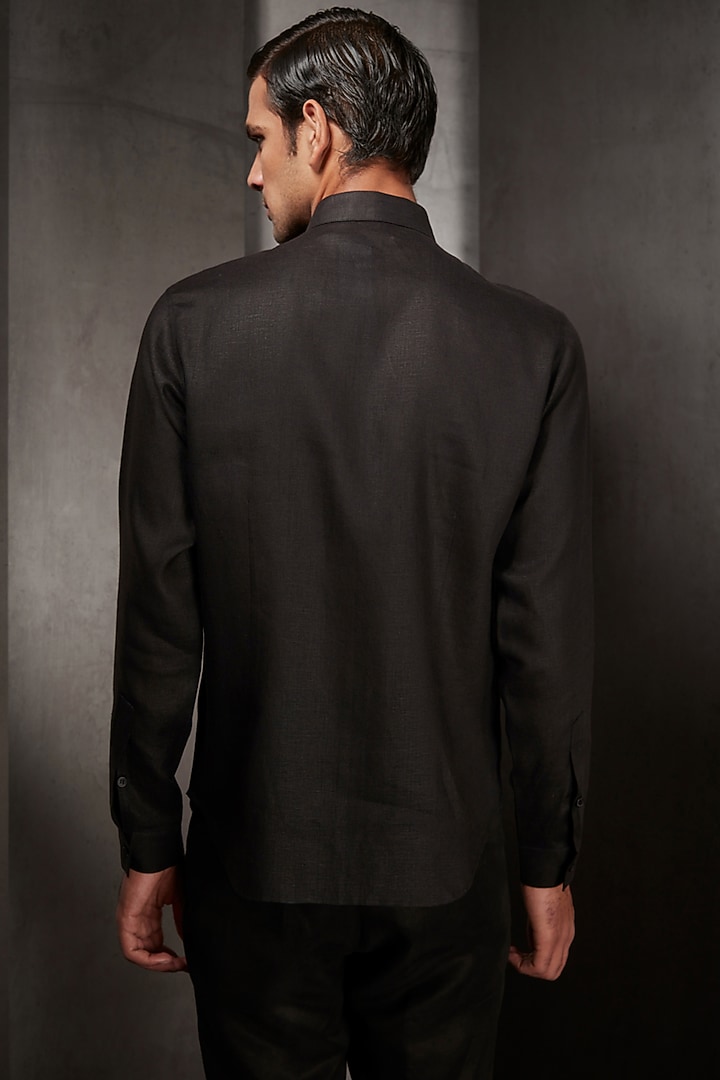 Black Cotton Wedding Shirt by Rohit Gandhi & Rahul Khanna Men at Pernia's Pop Up Shop
