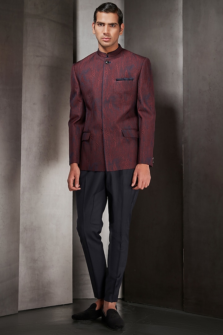 Maroon Embroidered Bandhgala Jacket by Rohit Gandhi & Rahul Khanna Men