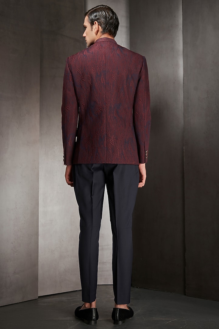 Maroon Silk Embroidered Groom Bandhgala Jacket by Rohit Gandhi & Rahul Khanna Men at Pernia's Pop Up Shop