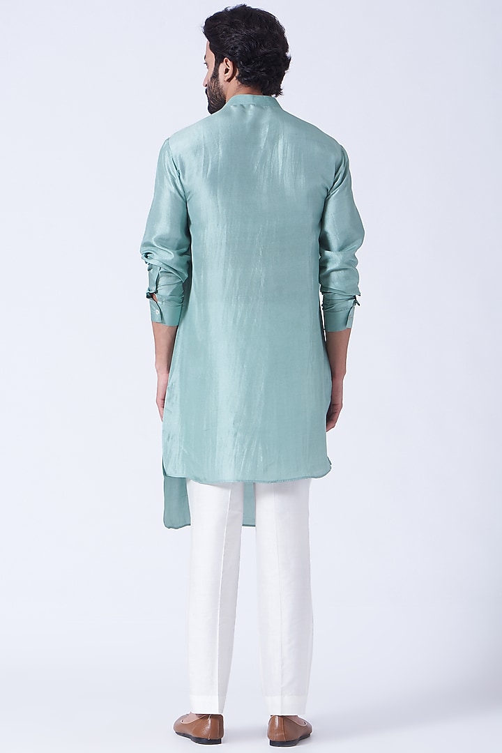Powder Blue Silk Draped Kurta Set by Rohit Gandhi & Rahul Khanna Men at Pernia's Pop Up Shop