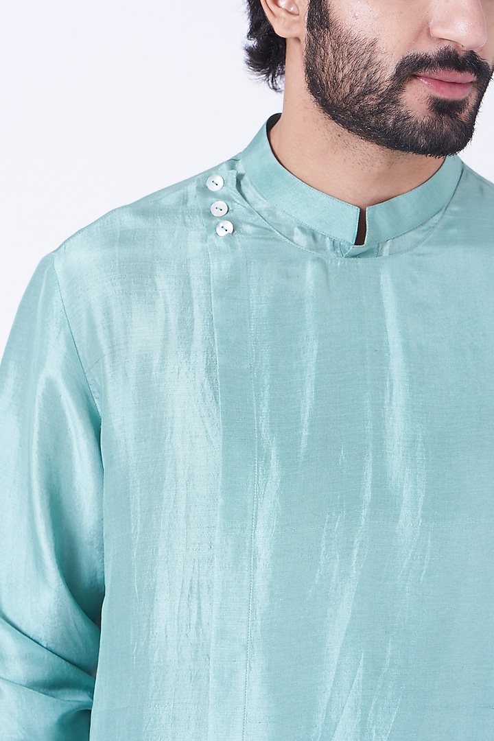 Powder Blue Silk Draped Kurta Set by Rohit Gandhi & Rahul Khanna Men at Pernia's Pop Up Shop