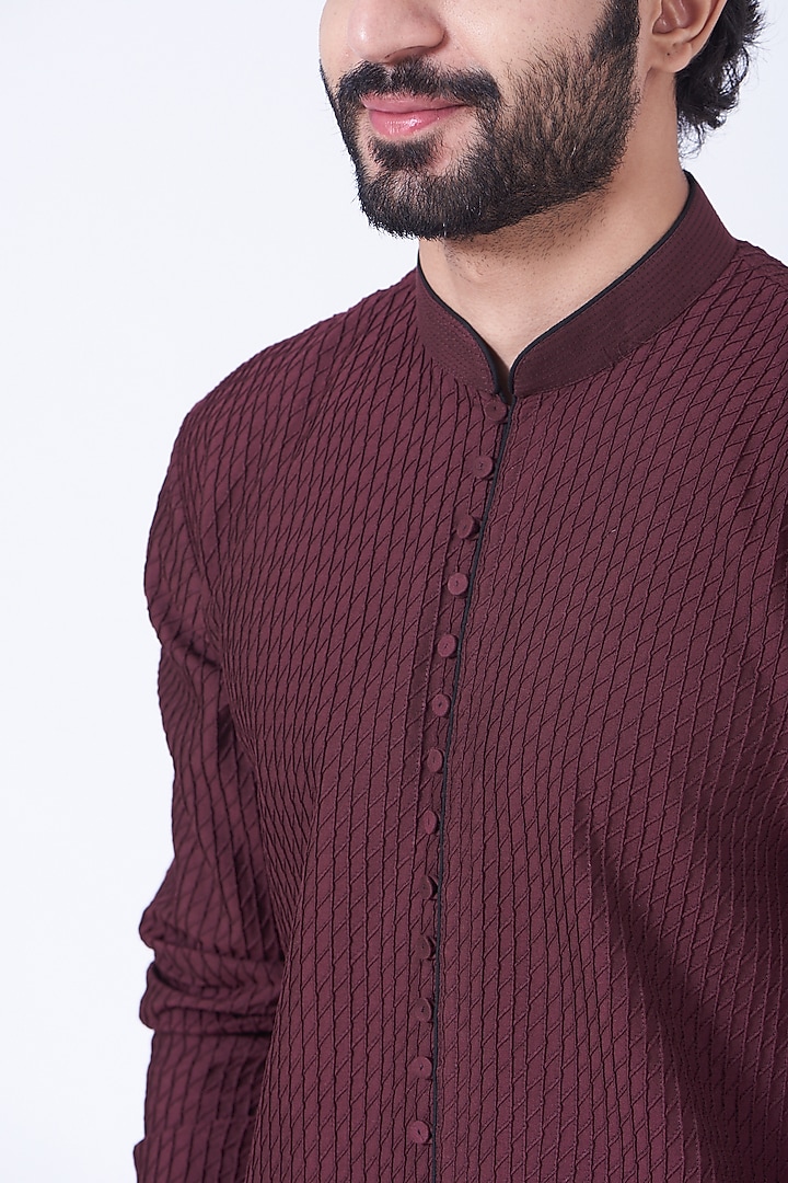 Wine Silk Kurta Set by Rohit Gandhi & Rahul Khanna Men at Pernia's Pop Up Shop