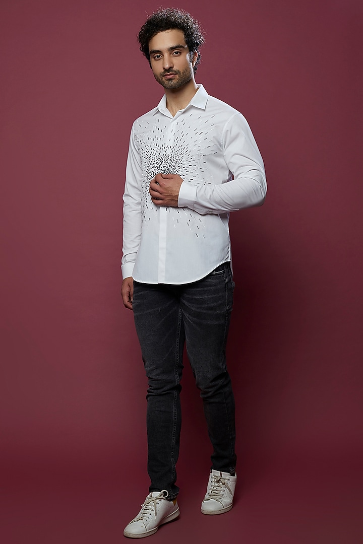 White Embroidered Wedding Shirt by Rohit Gandhi & Rahul Khanna Men at Pernia's Pop Up Shop