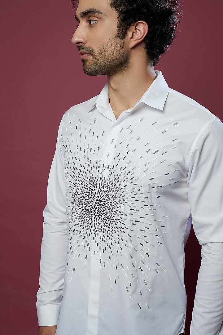 White Embroidered Wedding Shirt by Rohit Gandhi & Rahul Khanna Men at Pernia's Pop Up Shop