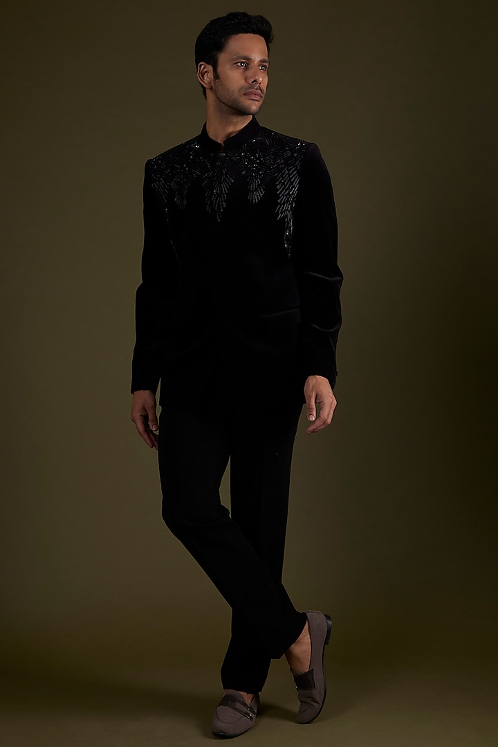 Black Embroidered Bandhgala Jacket by Rohit Gandhi & Rahul Khanna Men