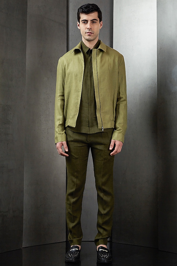 Light Olive Linen Bomber Jacket by Rohit Gandhi Rahul Khanna Men at  Pernia's Pop Up Shop