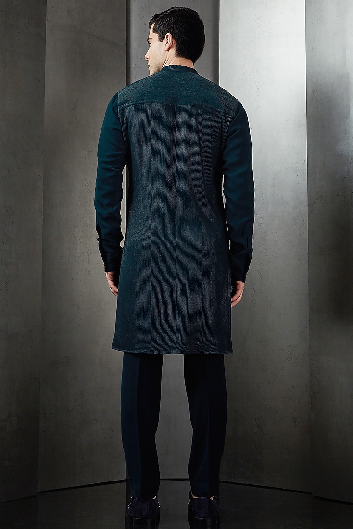 Imperial Teal Georgette Zari Embroidered Kurta by Rohit Gandhi & Rahul Khanna Men at Pernia's Pop Up Shop