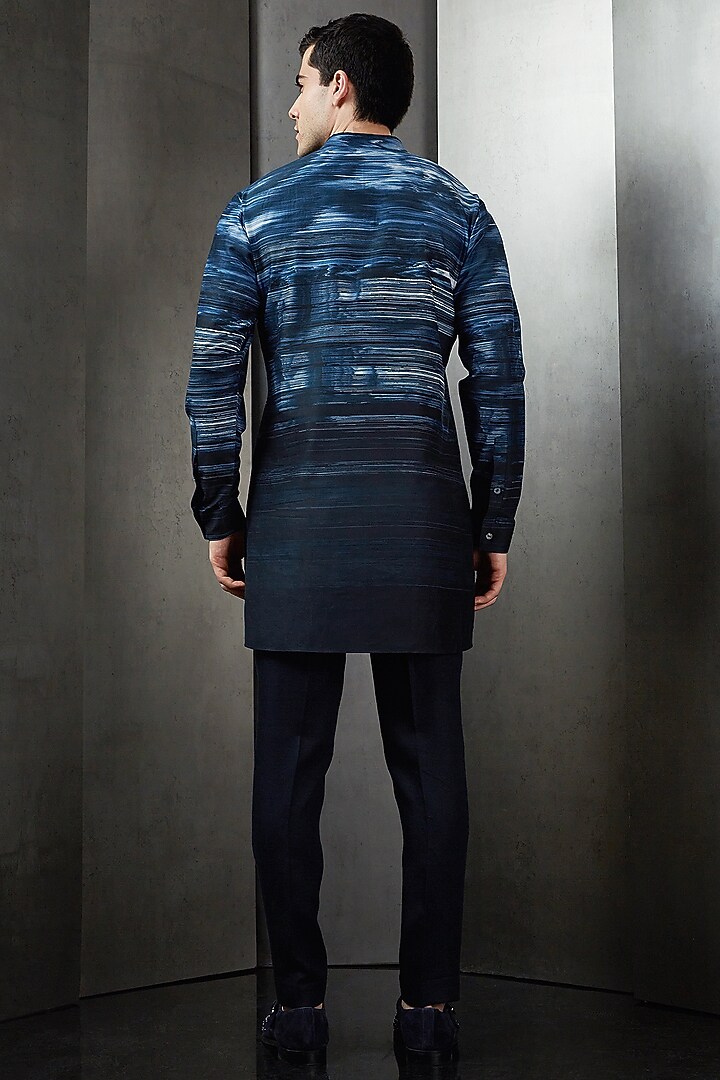 Navy Lawn Digital Printed Kurta by Rohit Gandhi & Rahul Khanna Men at Pernia's Pop Up Shop