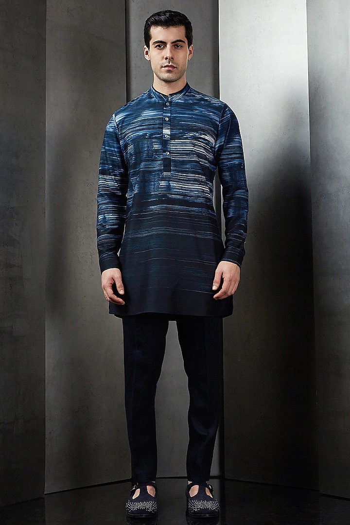 Navy Lawn Digital Printed Kurta by Rohit Gandhi & Rahul Khanna Men at Pernia's Pop Up Shop