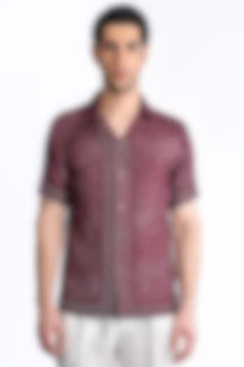 Maroon Viscose Digital Printed Shirt by Rohit Gandhi & Rahul Khanna Men